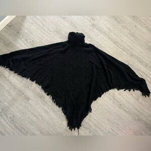 H&M Black Fringe Poncho
